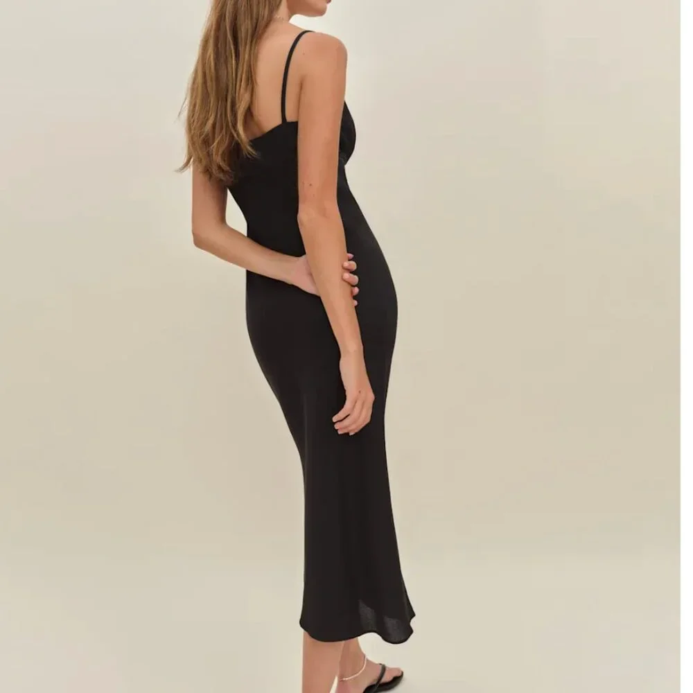 ✨ SALE Reformation Camira Midi Dress Sz2 Black Noir Slip French Party Cocktail - Picture 2 of 11